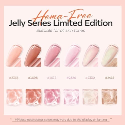 modelones Jelly Gel Nail Polish 6 Colors Hema Free Transparent Jelly Milky Pink Sheer Pink Neutral Nude Gel Polish Nail Soak off Nail Polish French Nail Art Manicure DIY Home Salon Gift Women - Thumbnail 2