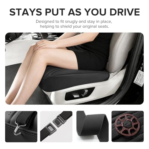 EQUIDEVDY 2 Pack Leather Bottom Car Seat Covers,Front Seat Covers for Cars,Driver Car Seat Cover,Luxury Faux Leather Seat Protectors,Full Wrap,Waterproof,for Most Vehicles,Sedan,SUV,Truck (Black) - Thumbnail 6