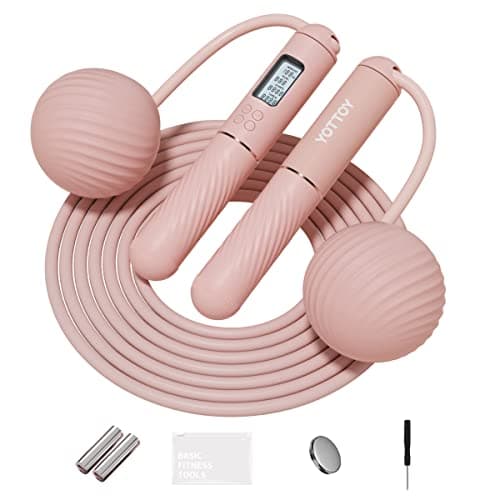 YOTTOY Cordless Jump Rope with Counter - Ropeless Jump Rope 2 In 1 with Large Cordless Ball-Weighted for Women with LCD Display (Pink) - Image 1