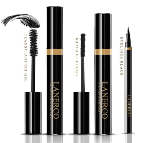 LANERCO 4D Silk Fiber Lash Mascara & Waterproof Liquid Eyeliner Set, Lengthening & Volumizing, Smudge-Proof Long Lasting, Hypoallergenic Gel Fiber Formula, Ideal Eye Makeup Gift for Women - Image 1