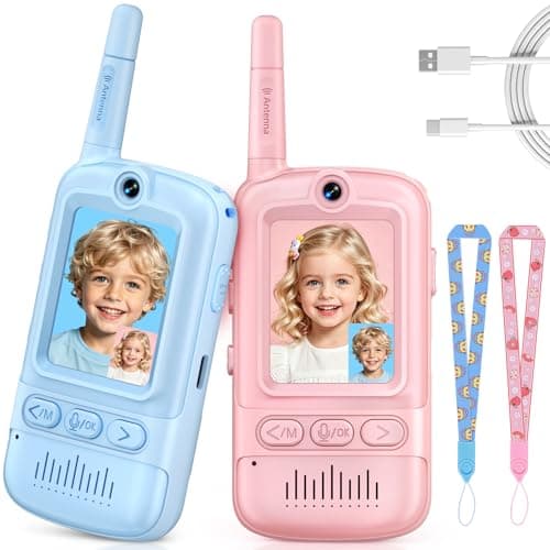 Video Walkie Talkies for Kids, 6 Modes Rechargeable Video Intercom Kids Walkie Talkies, Long Range 2 Way Radio with 4 Voice Effects, Kid Indoor Outdoor Toys Birthday Gift for Age 3-12(Blue/Pink)