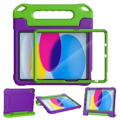 YIHE Kids Case for iPad (A16) 11th Generation 11 Inch 2025 & iPad 10th Generation 10.9 inch 2022, with Built-in Screen Protector and Handle Stand, Full Body Shockproof Protective Cover, PurpleGreen - Image 1