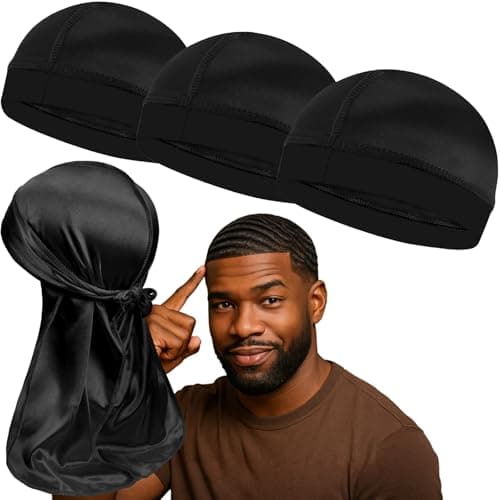 3PCS Silky Stocking Wave Caps, Compression Cap for Men Doo Rag, Award 1 Durag (Black) - Image 1