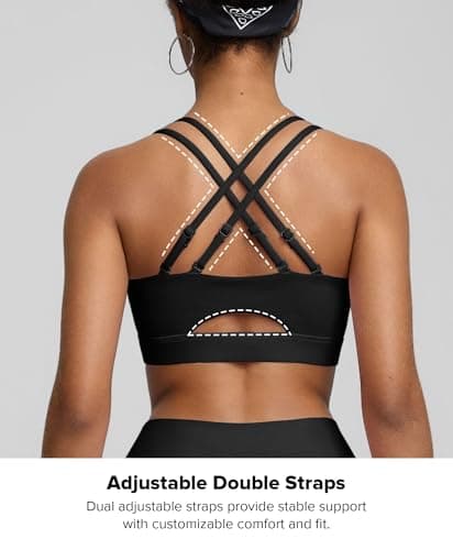 BRXL Strappy Sports Bras with Sewn in Pads Adjustable Spaghetti Strap Padded Cross Back Cut Out Yoga Workout Gym Black - Thumbnail 3