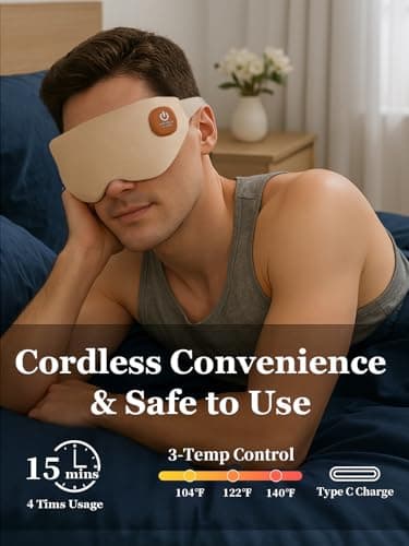 Heated Eye Mask, Cordless Warm Eye Compress for Dry Eyes, Birthday Christmas Gifts for Women Men, Washable Eye Heating Pad for Travel, Eye Relief, Improved Sleep (Khaki) - Thumbnail 3