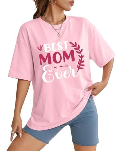 Aiyino Best Mom Ever Shirt Graphic Tee for Women Loose Fit Cotton Casual T Shirt L - Image 1