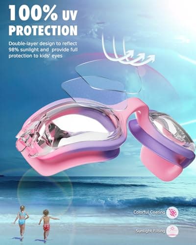 Aegend Swim Goggles for Kids 3-14 – Anti-Fog Comfort Fit for Swim Lessons, Pool, Beach – Includes Case, Ear Plugs & Nose Clip - Thumbnail 4