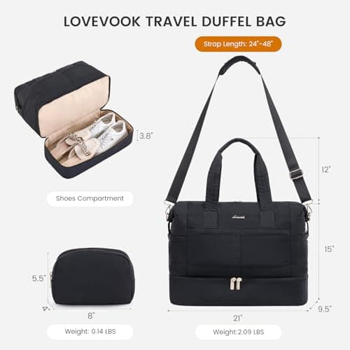LOVEVOOK Travel Duffle Bag - Puffer Weekender Bags For Women with Shoe Compartment,50L Carry On Overnight Duffel Bags For Airplanes,Hospital Bag for Labor and Delivery,2Pcs - Thumbnail 2
