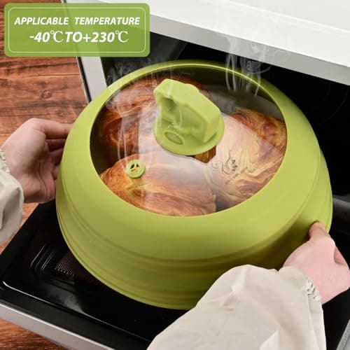 Microwave Splatter Cover Vented Glass Splatter Guard Lid with Collapsible Silicone for Food as Pot Covers Plate 10.8 inch for 6 7 8 9 10 inch Plate Bowl - Thumbnail 2