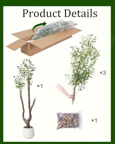 Sillaff Olive Tree 7FT Fake Tree Large Artificial Tree Indoor Faux Plants with Pot, Nearly Natural Olive Branches and Fruits for Living Room Home Office Decorations - Thumbnail 4