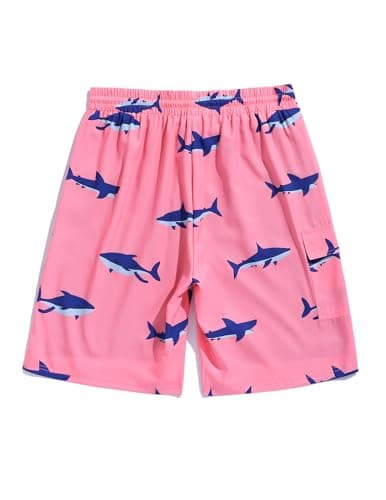 ZAFUL Mens Swim Trunks with Compression Liner Stretch Beach Shorts Quick Dry with Pockets Board Shorts Pink-Blue Shark XL - Thumbnail 5
