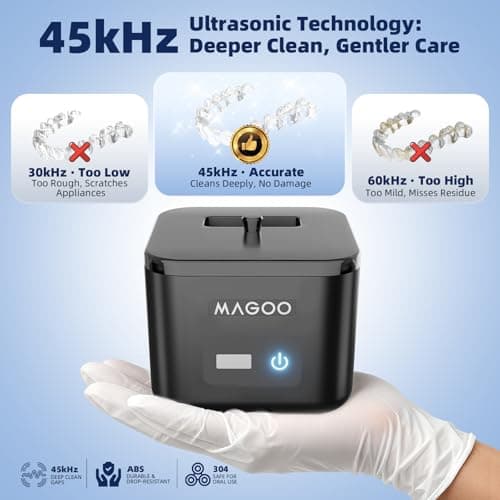 Ultrasonic Retainer Cleaner Machine, Denture Cleaner for Aligners Night Guards Braces Mouth Guards Toothbrush Heads，All-in-One Dental & Jewelry Cleaner, 45kHz 200ML, Dual Modes - Thumbnail 5