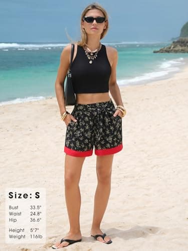 EXLURA Womens High Waist Boho Shorts Zebra Print Color Block Tie Knot Summer Beach Vacation Flowy Shorts with Pockets 2026 - Thumbnail 5