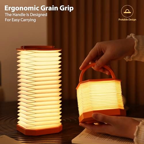 Ba suns Portable Paper Lamp,White Accordion Desk Lamp,Japanese Lanterns lamp for Home Decoration and Gift,Dimmable Bedside Lamp,1200mAh USB Powered Night Light for Bedroom,Office,Reading （Orange - Thumbnail 3