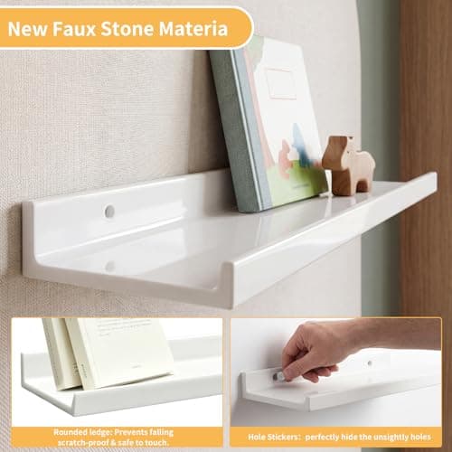 TTSZNB Floating Wall Shelf, 1-Pack White Decorative Storage Wall Ledge, Wall Mounted Picture Ledge Shelf for Bedroom, Living Room, Bathroom, Kitchen - Thumbnail 4