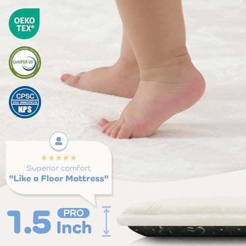 PAPAMAT 1.5" Thick Baby Play Mat for Floor, 50x50 Playpen Mat, Pro Soft Flannel Foam Mats Toddler Infant Kids Crawling for Nursery Rug Playroom Living Room Waterproof Easy Care Non-Slip (Cream) - Thumbnail 2