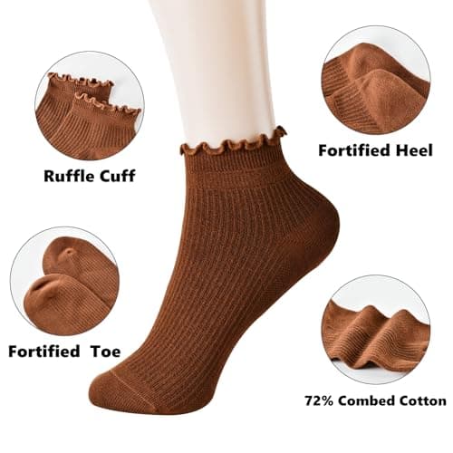 FYC Womens Ruffle Socks, Cute Ruffle Ankle Socks, Soft Breathable Sock for Daily Wear 6 Pairs - Thumbnail 4