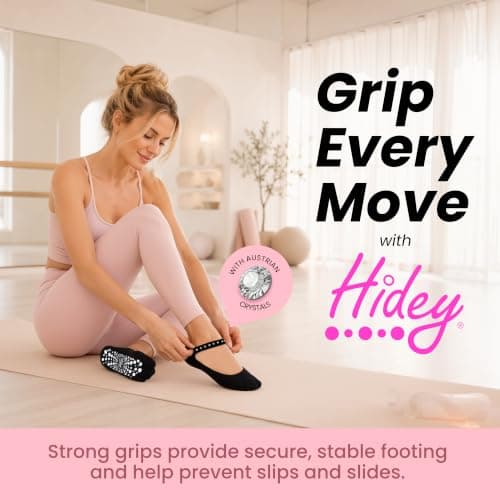 Hidey Style Premium Austrian Crystal Grip Socks for Women (1 Pair), Stylish Anklet with Gel Grips for Pilates & Yoga – Breathable Women’s Socks - Thumbnail 3