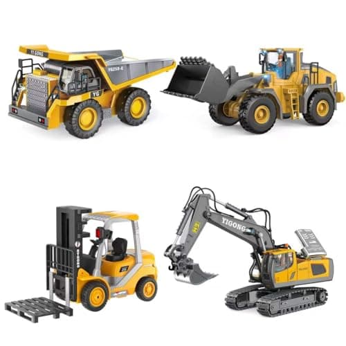 ADTHLIER 1:20 Remote Control Excavator (11-Channel), Dump Truck, Bulldozer, Loader (9-Channel), 2.4GHz Construction Vehicles, Metal Construction, with Cool Lights and Sound Effects