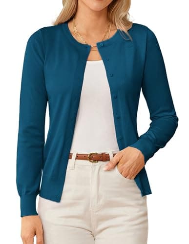 GRACE KARIN Long Sleeve Button Up Cardigan Sweaters for Women Lightweight Button Down Dressy Sweater Cardigans Blue XL - Image 1