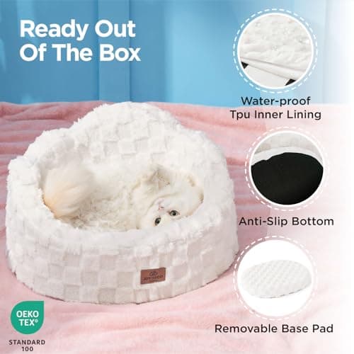 Joydeco Cloud Dog Bed for Small Dogs & Cats, Washable Pet Bed with Orthopedic Foam and Removable Checkered Plush Pad, Non-Slip Bottom for Indoor Puppies and Kittens, 27x24 Inch, White - Thumbnail 4