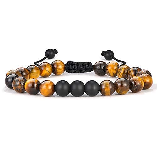 M MOOHAM Birthday Gifts for Men Bracelets - Beaded Tiger Eye Natural Black Lava Rock Stone Bracelets Unique Gifts for Men Who Want Nothing - Image 1