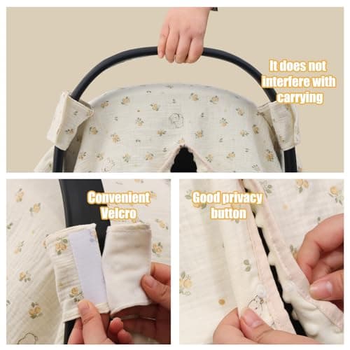 2-in-1 Baby Car Seat Cover & Canopy | Mom Nursing Cover, Easy Install Shield | Multi-Purpose for Winter Warmth & Summer Shade (Yellow Little Flower) - Thumbnail 6