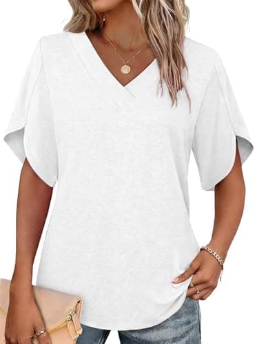Plus Size Tops for Women Summer Business Casual Outfits Short Sleeve V Neck Womens Blouses Spring Tops Fashion Clothing White M - Image 1