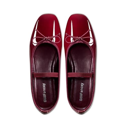 StillFancxy Ballet Flats with Bow Square Toe Ballerina Flats Slip on Bowknot Flat Shoes for Women Dressy Comfortable - Image 1