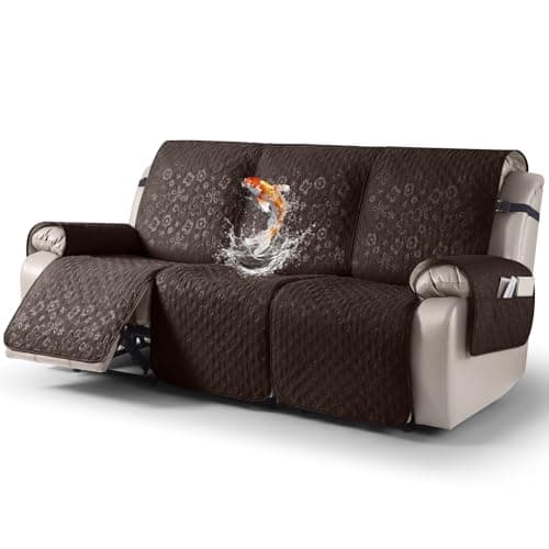 VANSOFY 100% Waterproof Recliner Sofa Covers, Couch Covers with Non-Slip Granule, 3-Piece Washable Reclining Sofa Cover with Pocket Furniture Protector for Kids, Pets（Chocolate,3 Seater） - Image 1