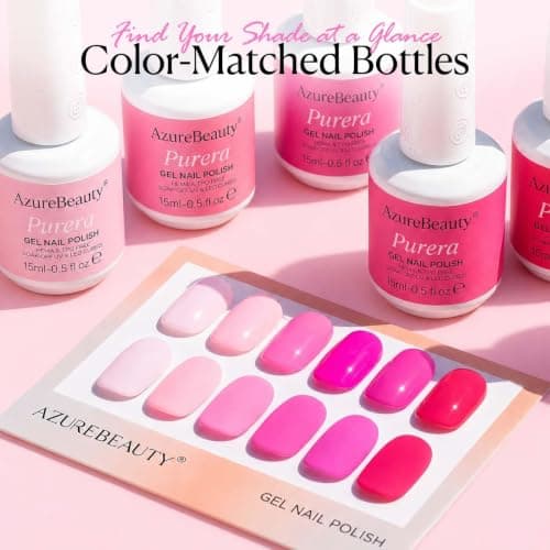 AZUREBEAUTY 6 Colors 15ml HEMA Free Pink Purera Gel Nail Polish Set, Same Color Bottles, Soak Off UV LED Gel Polish Kit Nail Art for DIY at Home Manicure Salon Gift, Neon Light Bright Baby Pink - Thumbnail 4