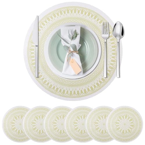Kaixinbao Placemats Set of 6, Washable Wipeable Durable Lace PVC Vinyl Place Mats,Non Slip Table Mats for Kitchen Dining,Table Decor,Indoor,Outdoor,Everyday Use (6, Elegant Prints) - Image 1