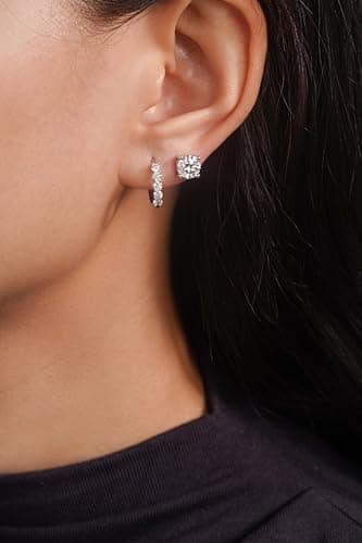 IMOLOVE Moissanite Stud Earrings with 0.6ct-3ct D Color Round Cut Lab Created Diamond Earrings in Sterling Silver with 18K White Gold Plated for Women Men-2 - Thumbnail 5