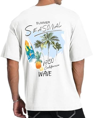 Mens Graphic T-Shirts Short Sleeve Surf Print Summer Top Crewneck Cotton Casual WAVERIDER Tees for Men - Image 1
