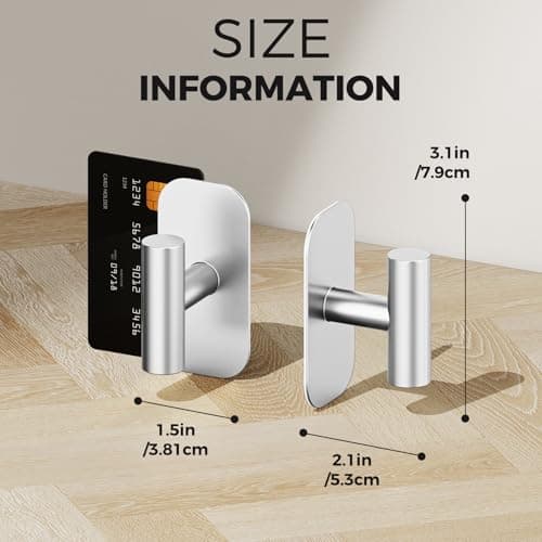 IMUMU Adhesive Towel Hooks for Shower,Waterproof Heavy Duty Bathroom Hooks,Wall Mounted Sticky Hangers for Coats/Aprons/Robes,No Drilling(Silver,2 Pack) - Thumbnail 5