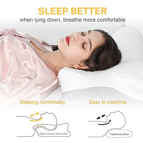 Misiki Contour Memory Foam Pillow, Cervical Pillow for Neck Pain Relief, Ergonomic Pillow for Sleeping, Orthopedic Neck Pillow with Washable Cover, Bed Pillows for Side, Back, Stomach Sleepers - Thumbnail 6