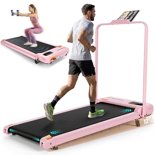 ANCHEER Walking Vibration Pad with 12% Incline & Handles,6 in 1 Foldable Under Desk Treadmill,350LBS Capacity/2S Folding/Low Noise Vibration Treadmills for Home/Office,8 Modes Control (Pink1)