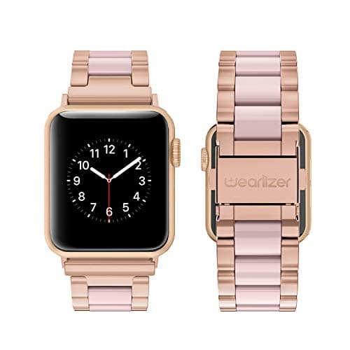 Wearlizer Compatible with Apple Watch Bands 38/40/41/42mm Women Wristband Stainless Steel & Pink Resin Stylish Metal Sleek Bracelet for iWatch Series 11 10 9 8 7 6 5 4 3 SE/Ultra 3 2 1 - Thumbnail 6