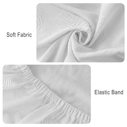 Genina Waterproof Dining Chair Covers Set of 6,Stretch Dining Room Chair Slipcovers with Leaf Jacquard,Removable Kitchen Chair Protector for Home,Restaurant,Banquet-White - Thumbnail 4