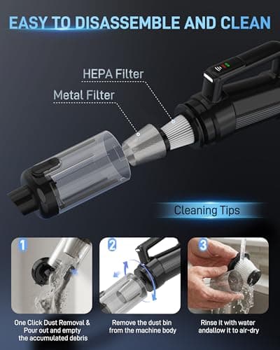 Leucher Handheld Vacuum Cordless, 18000PA Strong Suction Car Vacuum Cleaner Portable with Brushless Motor & LED Light, Hand Vacuum with Multi-Nozzles & Washable Filter for Home Office, Car, Pets - Thumbnail 6