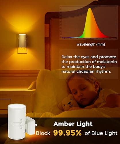 L LOHAS LED Night Light, Amber Nightlight, Dimmable Night Light 100LM, Light Sensor, Yellow Nightlight, Sleep Light for Kids, Soft & Warm Light for Bedroom, Hallway, Bathroom, 2 Pack - Thumbnail 4