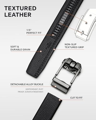 VANNANBA Mens Ratchet Belt Leather Belts for Men 1 3/8" with Pebble Grain, Customizable Fit For Dress Casual, with Gift Box - Thumbnail 4