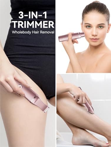 Unibono Pubic Hair Trimmer Women - Waterproof Bikini Trimmer, Rechargeable 3-in-1 Electric Razor, Personal Trimmer Groomer for Body Hair, Cordless Lady Shaver for Legs, Underarms, Face (Rose Gold) - Thumbnail 2