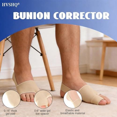 Bunion Corrector for Women & Men - Professional Big Toe Separators for Day & Night Use - Soft Gel Bunion Splint Pads for Hallux Valgus Relief, Hammer Toe Straightener - Comfortable, Breathable & Anti-Slip (Beige, 1 Pair) - Thumbnail 3