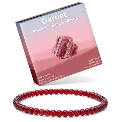Risyfjew 4MM Handmade Garnet Natural Gemstone Stretch Elastic Bracelet,PE Film Anti-oxidation Packaging Natural Stone Crystal Healing Power Energy Gifts for Adult - Image 1