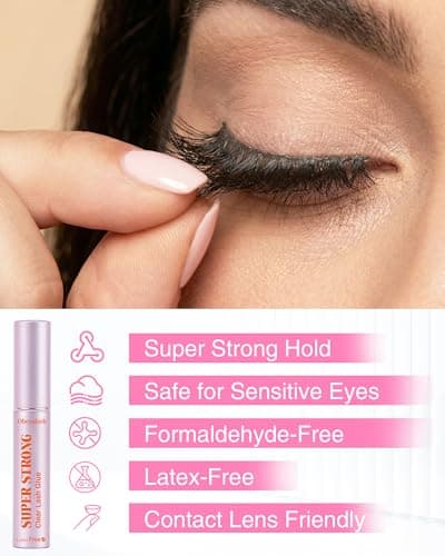 Strong Hold Strip Lash Glue Long Lasting, Waterproof Eyelash Glue for Sensitive Eyes, Latex-Free Quick Dry Clear Eyelash Glue, Precision Brush Tip for Beginner Friendly by Obeyalash (White 0.17oz) - Thumbnail 3