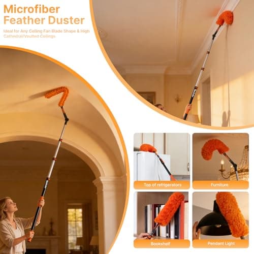 Newfinder 7-in-1 High Ceiling Duster Kit with 4-12ft Extension Pole, Ceiling Fan Duster, Cobweb Duster, Microfiber Duster, Window Cleaner & Squeegee, Wall Mop, 20ft Reach Duster with Extension Pole - Thumbnail 6