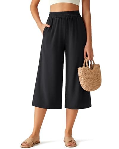 G4Free Ladies Capris for Summer Casual Pull On Wid Leg Capris Womens Comfy Flowy Quick Dry Travel Capri Pants (Black,XL,20") - Image 1