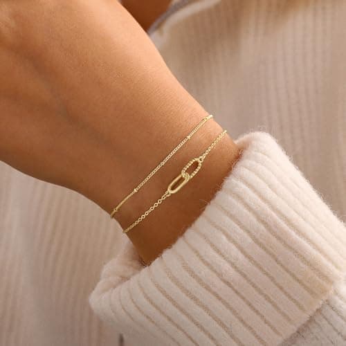 Turandoss Gold Bracelets for Women - Dainty 14K Gold Plated Interlocking Bracelets Layered Interlock Circles Bracelet Delicate Minimalist Twisted Interlock Bracelet for Women Trendy Birthday Gifts - Thumbnail 2