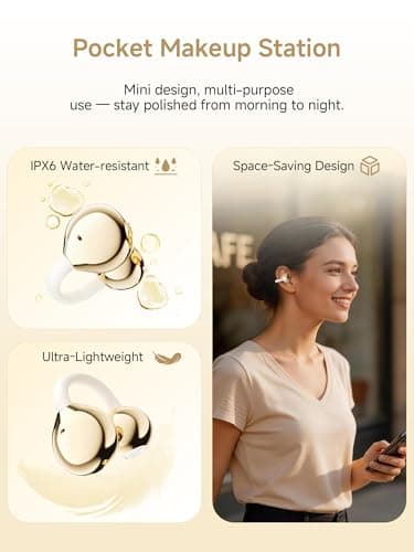 Clip On Earbuds, Open Ear Earbuds Wireless Bluetooth With Makeup Mirror Led Light, 4g Lightweight Soft Silicone Headphones With Bluetooth 6.0, Ipx6 Waterproof Fit For Women Yoga, Dates, Glasses - Thumbnail 3